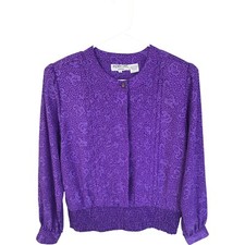 Andrea Gayle Petites Blouse Top Womens 10 Long Sleeve Purple Button Work Vintage