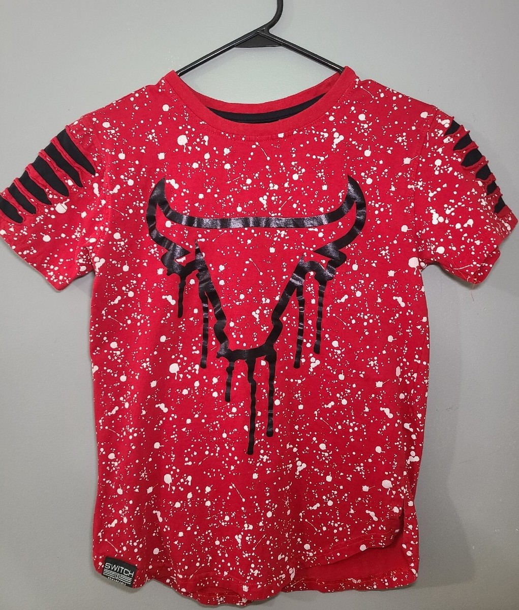 1623 BULL Photogenic SG RED レッド Switch Remarkable Chicago Bulls TShirt Splatter Paint Sz M