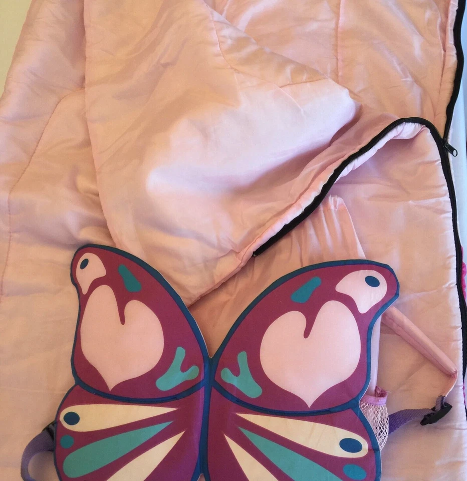 DE COLECCIÓN SACO DE DORMIR NIÑOS ROSA MAGENTA MARIPOSA MOCHILA RAYAS 56"x58" Foto 2 de 4