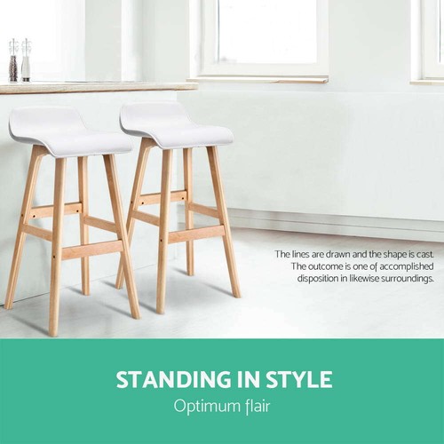 Artiss 2x Bar Stools Kitchen Dining Chairs Wooden Counter Stool White - Picture 3 of 11