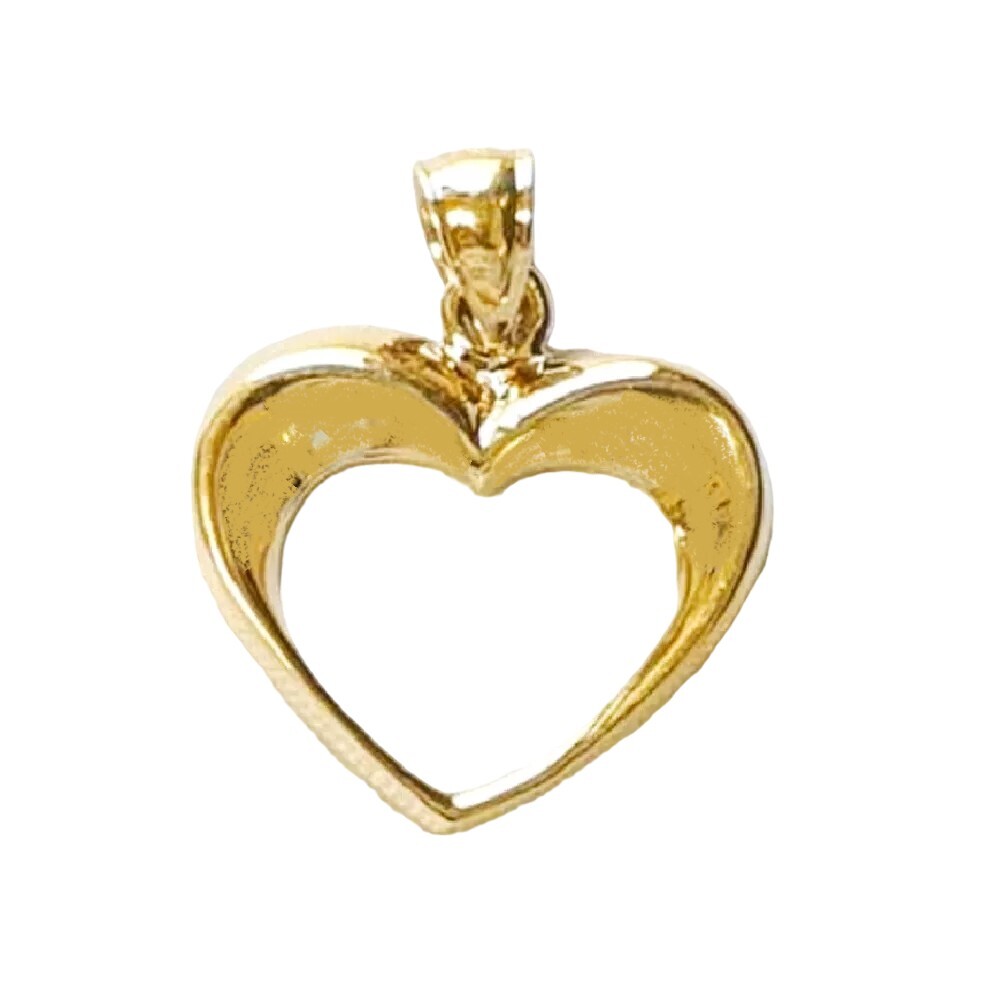 14k Yellow Gold Floating Heart Pendant Charm, Made in USA