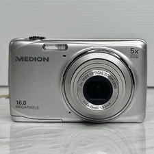 Medion MD 86361 Silver Compact Digital Camera w/ Box + More TESTED & WORKS