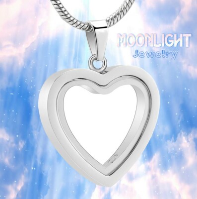 New See Through Glass Heart Urn Cremation Pendant Ash Holder Memorial Necklace