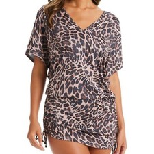 Bar III Beach Cover-Up Caftan Women's Size XS Cheetah Print Side Tie V-Neck