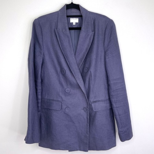 Witchery Double Breasted Linen blazer size 12 washed blue lined covered buttons - Picture 6 of 16