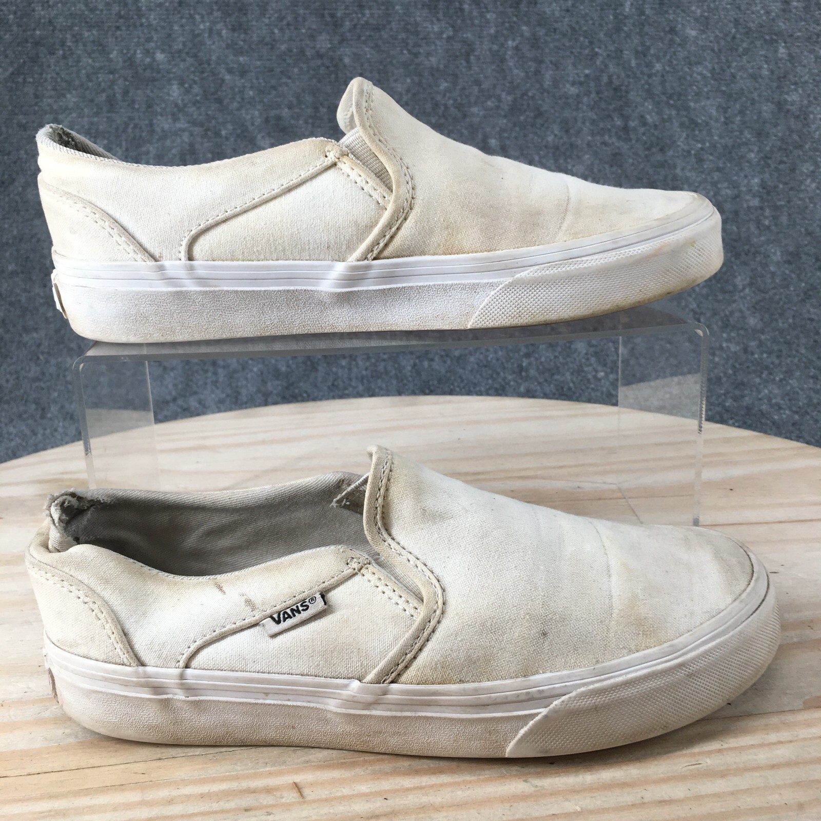Vans Womens Classic Slip On Loafer Off White Canvas Size 6-image