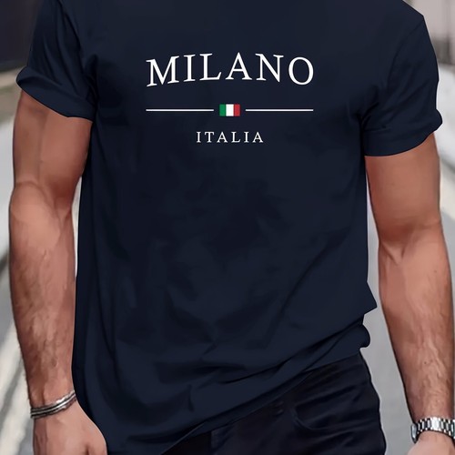 Camiseta Para Hombre Estampada Milano, Cómoda Y Elástica Cuello Redondo T-shi - Imagen 10 de 51