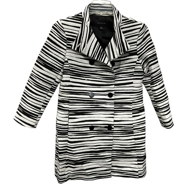 Ann Taylor Women Black White Zebra Tiger Striped  Print Double Breasted Coat M