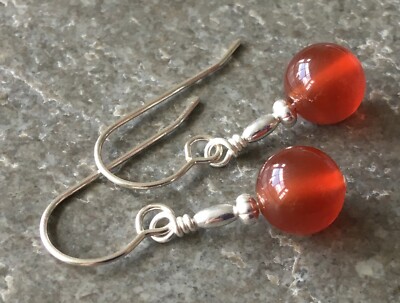 Roter Karneol Edelstein & Sterling Silber Ohrhänger + Geschenkbox