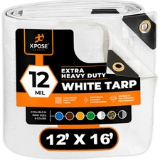 Heavy Duty White Poly Tarp 12' x 16' Multipurpose Protective Cover - Durable, Wa