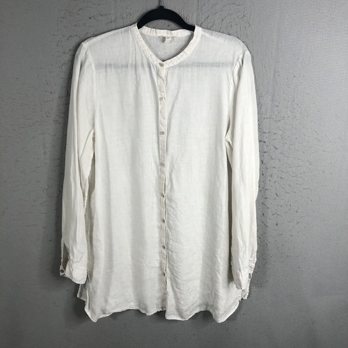 Eileen Fisher Top Womens Large White Linen Lagenlook Boho Beach Minimalist
