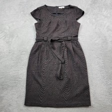 Calvin Klein Shift Dress Womens 6 Brown Tiger Striped Belted Capped Sleeve