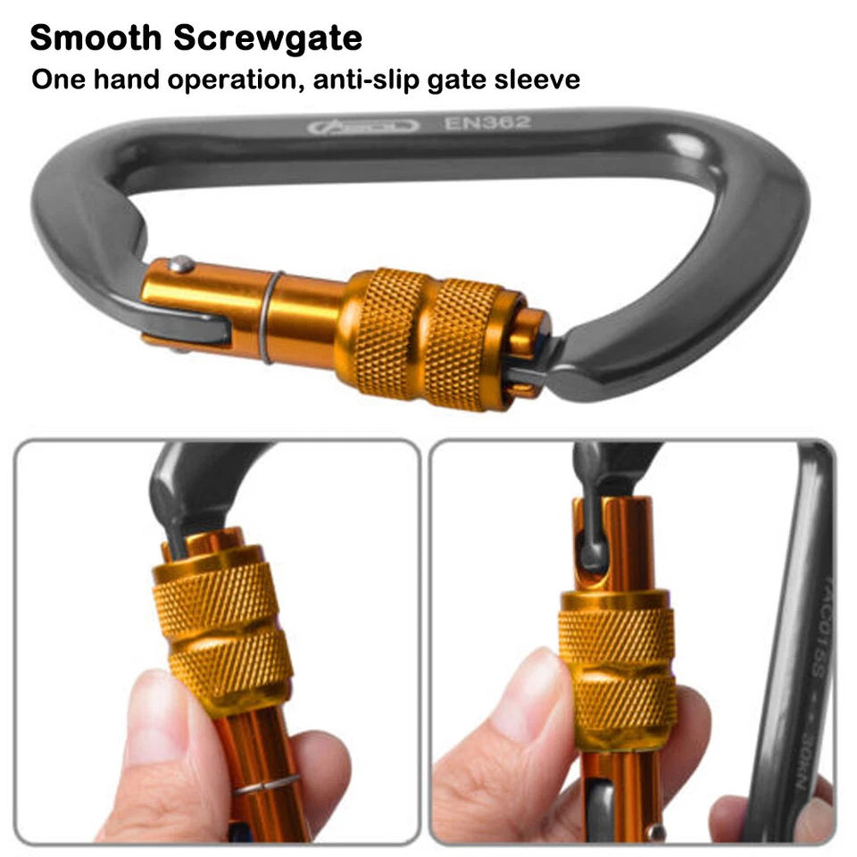Mosquetão de escalada 30KN parafuso de alumínio clipe de bloqueio gancho resistente resgate de rocha - Imagem 4 de 4