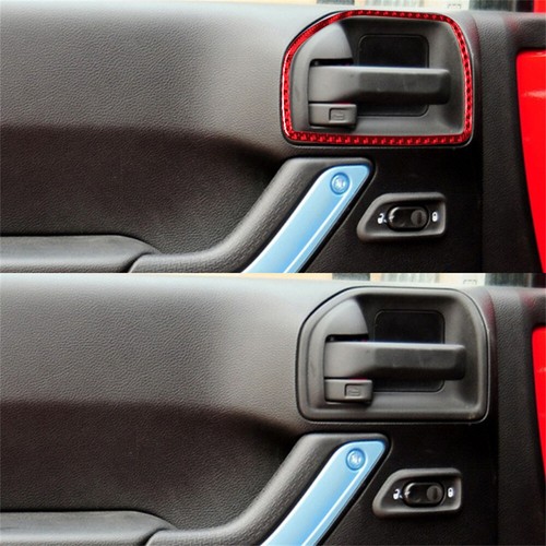 Cubierta de tirador de puerta interior de fibra de carbono roja para Jeep Wrangler JK 2011-2017 - Imagen 8 de 13