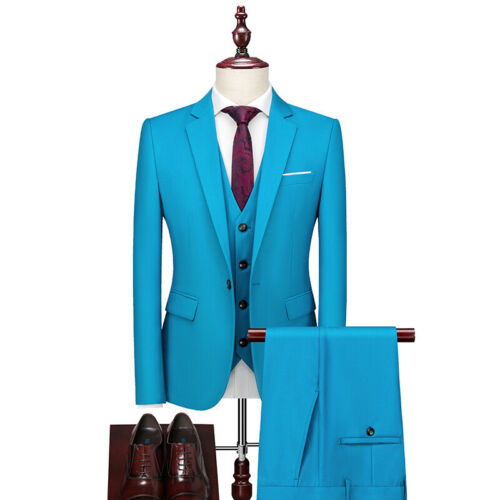 Mens One Button 3pcs Suits Wedding Groom Business Coats Vests Pants Formal Dress - Picture 44 of 46