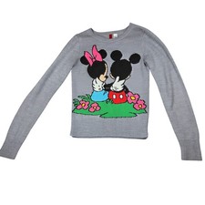 Disney Divided H M Mickey Minnie Mouse Knit Sweater Girls Size 8 Gray Floral