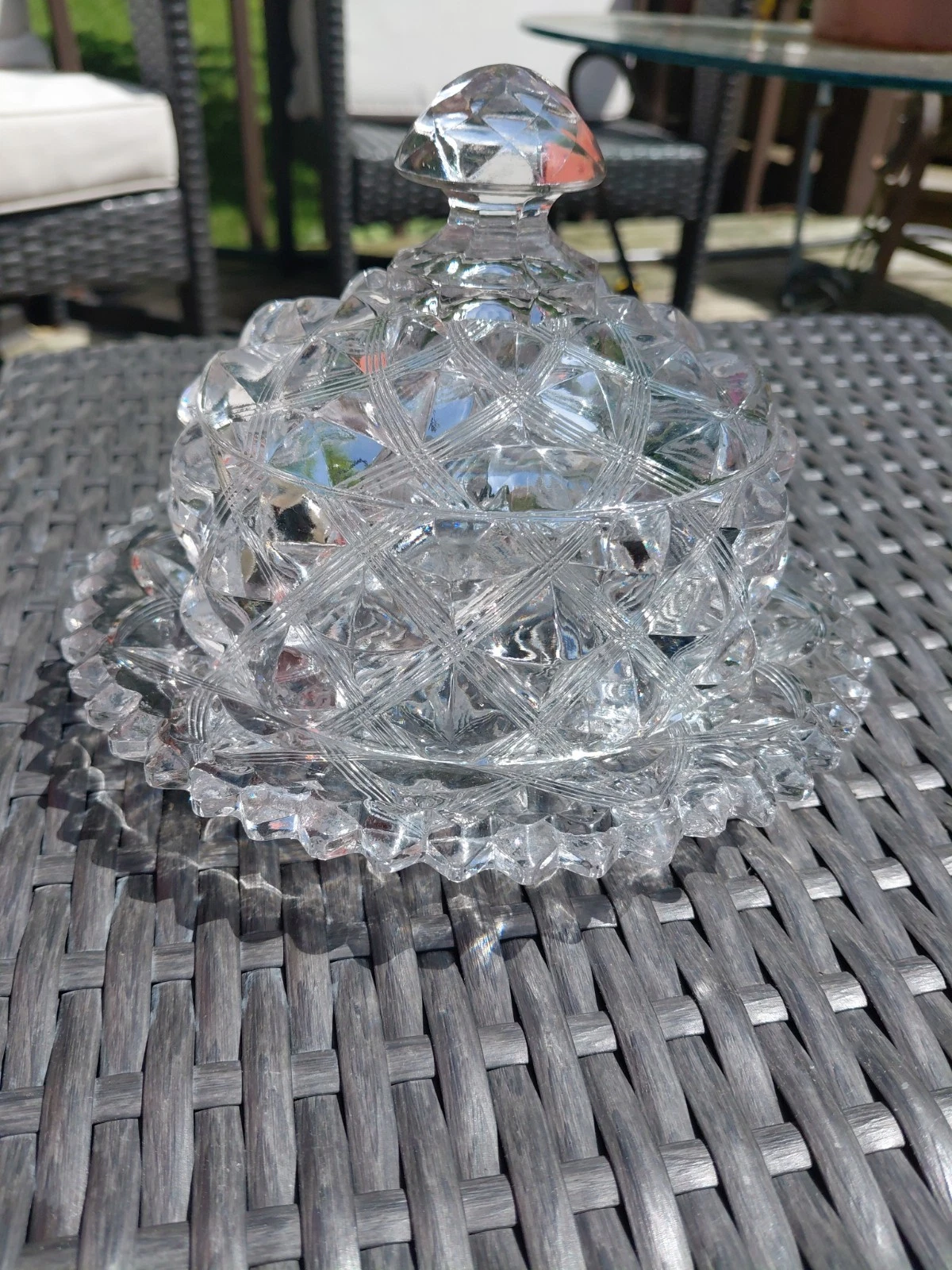 VTG Stunning Pressed Glass Butter Dish With Dome