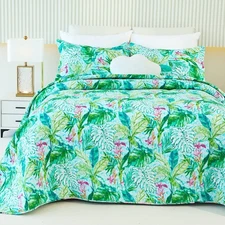 Cotton Quilt Set Queen Floral Reversible Bedspread Set Soft Brushed Bed Cover...