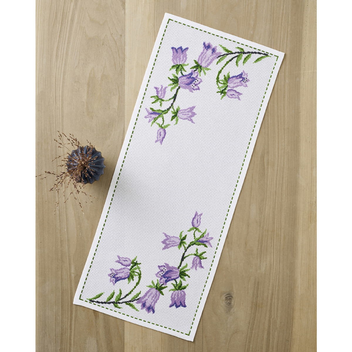 Permin counted table runner cross stitch kit ""Table runner Bellflower"", 27x64cm