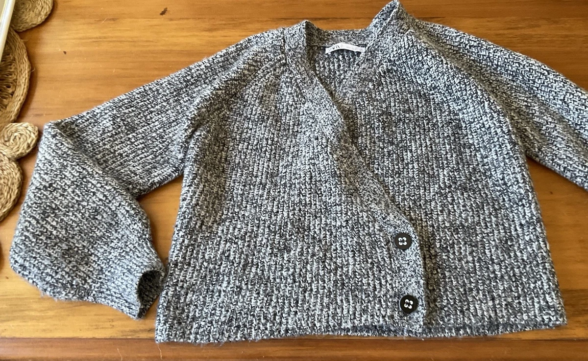 Zara Black White Knit Chunky Boxy Oversized Cardigan Jumper Size S Small 10-12
