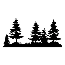 Pine Tree Landscape Scene Vinyl Decal V2 – Forest Silhouette Sticker – 20 Colors