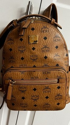 MCM  Backpack Cognac Visetos Monogram Leather Gold Hardware Authentic