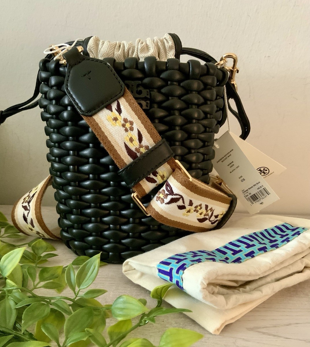 バッグ Tory Burch Emerson Woven Mini Bucket Bag NWT TORY BURCH EMERSON WOVEN LEATHER MINI BUCKET BAG W
