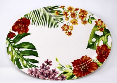 Pier 1 Imports Tropical Flowers Platter ''Fiji Floral'' Oval Ironstone NEW