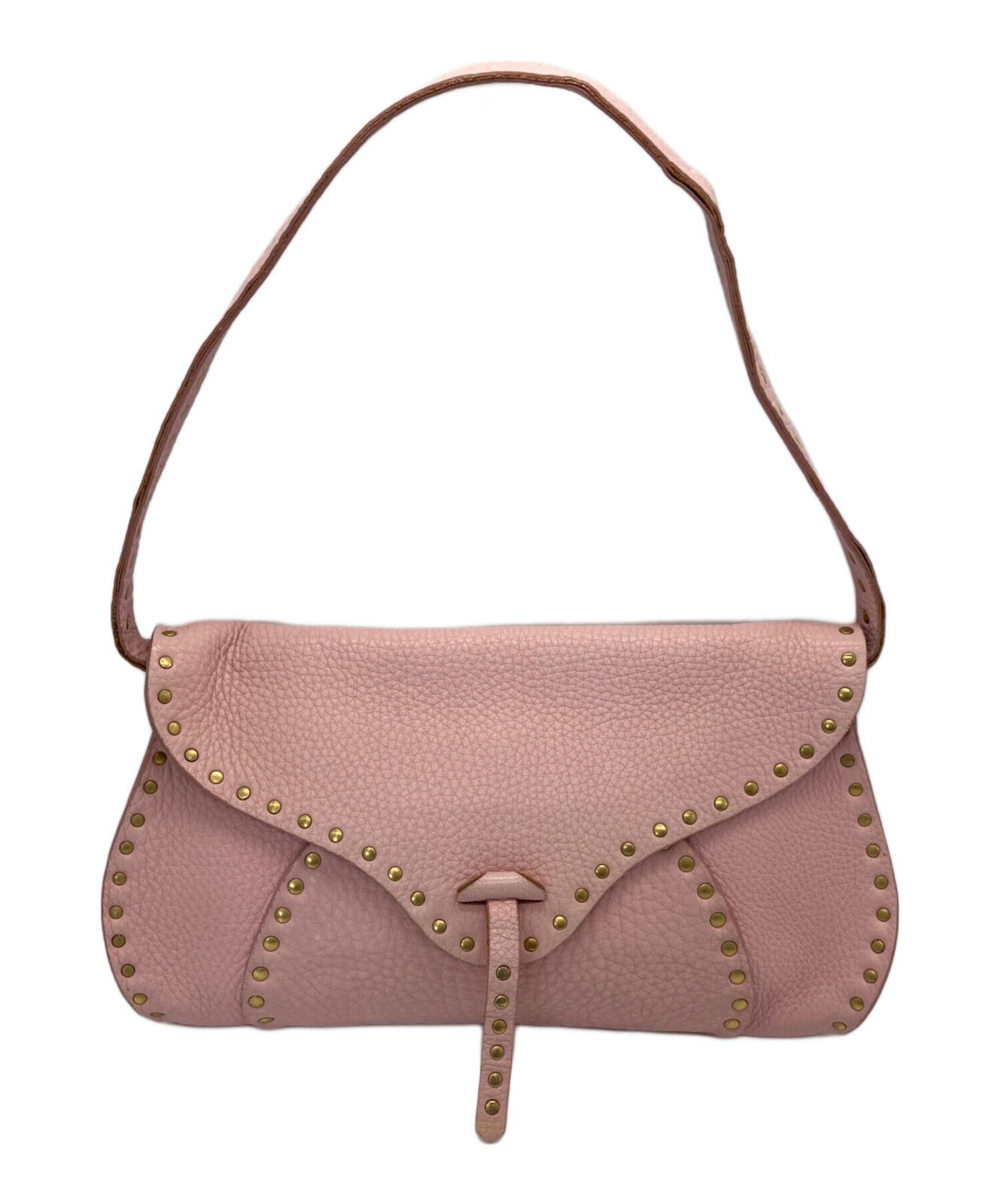 Celine One-Shoulder Bag Gold Studded Pink Leather Authentic From Japan Women's