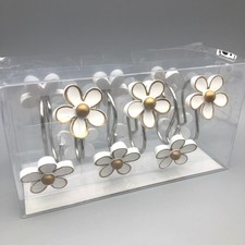 Simple Clever Homes Daisy Flower Shower Curtain Hooks Set of 12 White Gold Resin