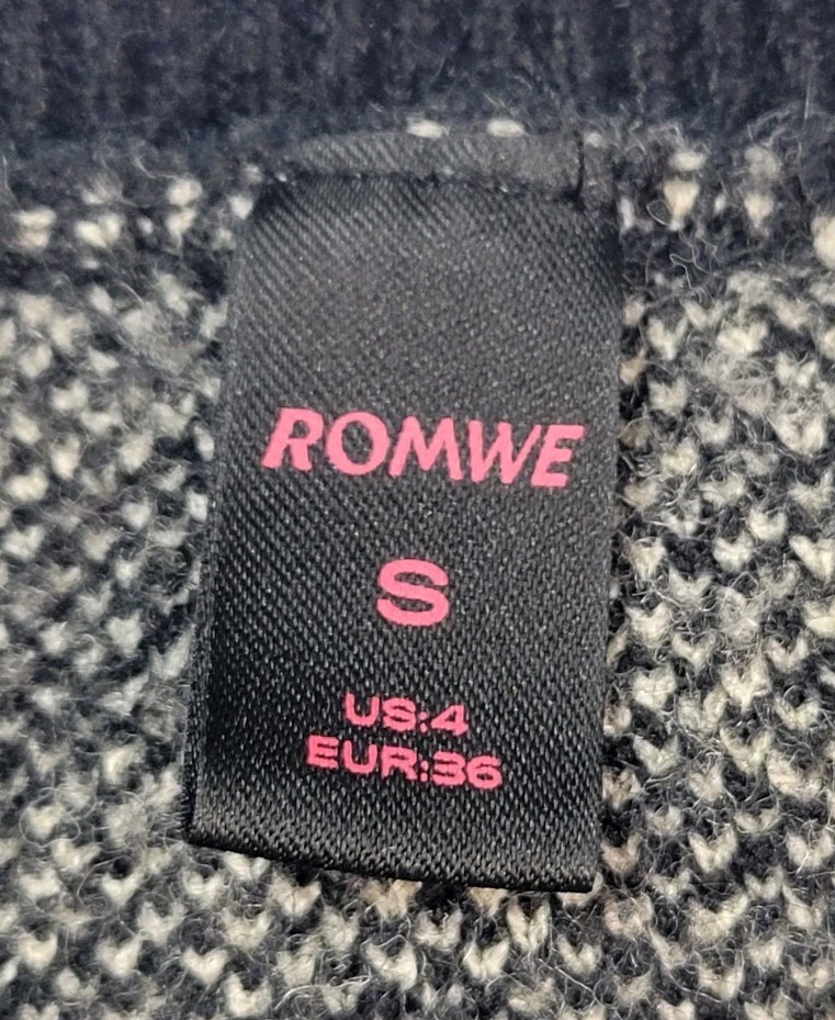 ROMWE Galaxy Sweater Womens S Black Cream Space Knit Pullover Star Spiral Print