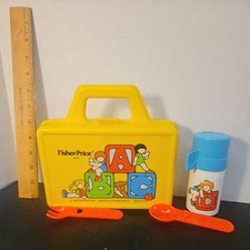 Vintage Fisher Price 1979 Lunch Box ABC with thermos and utensils