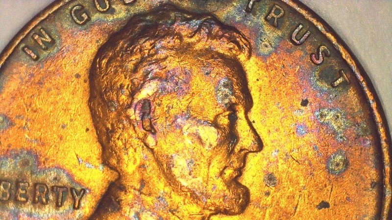 1952 D Lincoln Wheat Cent with Natural Rainbow Toning (A791)