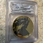 2025 American Silver Eagle With Black Ruthenium & Gold Gild. ICG BU. 1 Of 1,500