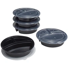 Mainstays 3-Compartment  1L Round Meal Prep Food Storage Container, 5 Pack