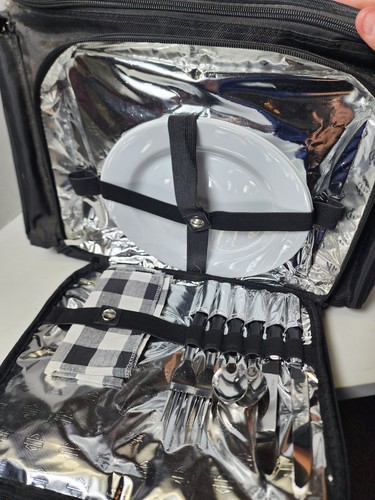 Harley Davidson Picnic Set Black Insulated Travel Cooler Bag W/Service For Two - Picture 5 of 6