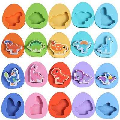 10 Pcs Wooden Puzzles for Kids Ages 1-3,  Colored Dinosaur and Egg Pairing Toys`