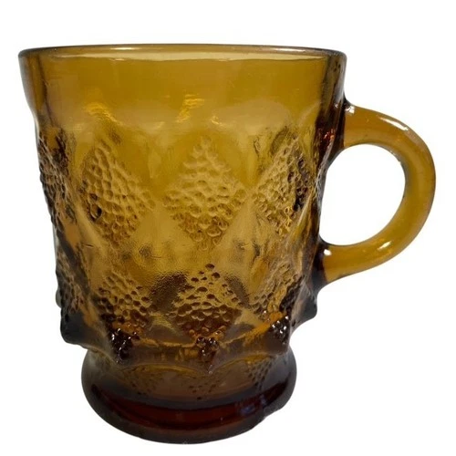 Anchor Hocking Fire King  Amber Kimberly Diamond Oven Proof Coffee Mug- 1970's