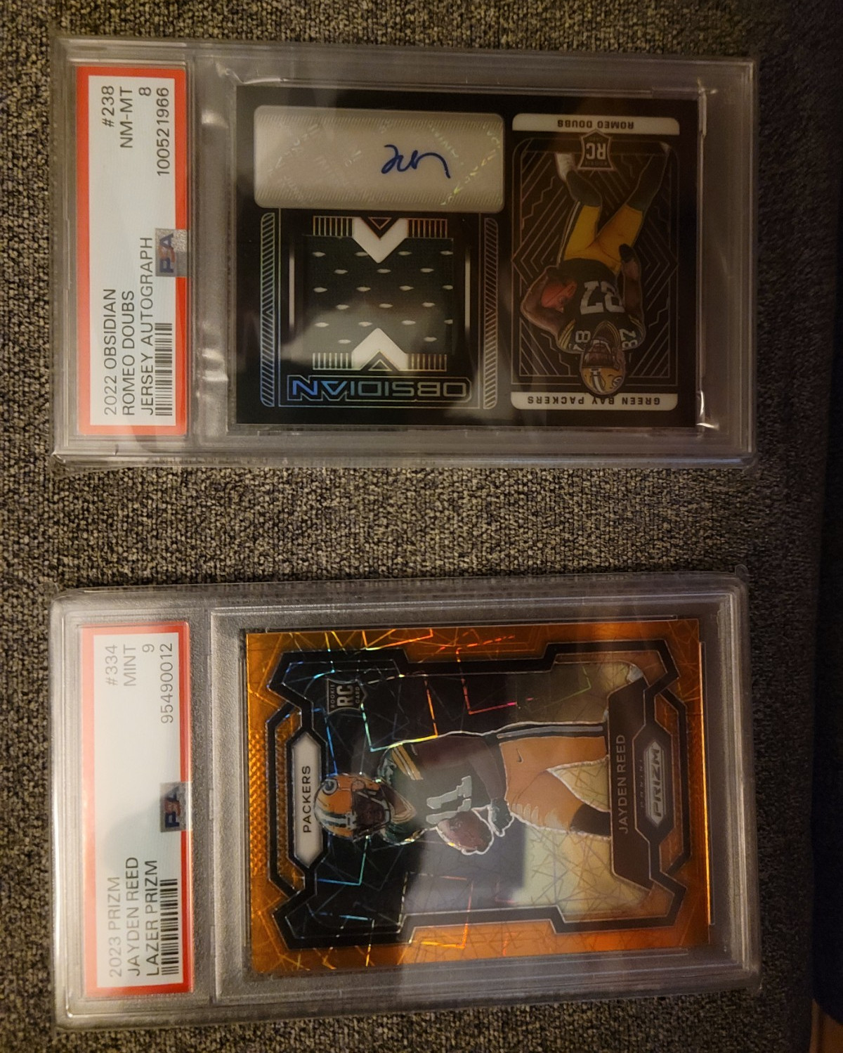 Romeo Doubs Auto Patch /99, Jayden Reed Prizm /175 Doubs Psa8 Reed Psa9