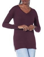 Damen Tunika-Pullover V-Ausschnitt Langarm Burgunderrot L Amazon Essentials