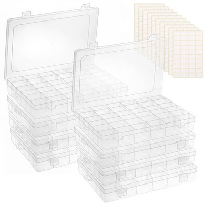 8 Pack 36 Grids Clear Plastic Storage Boxes with Adjustable Dividers, Beads S...