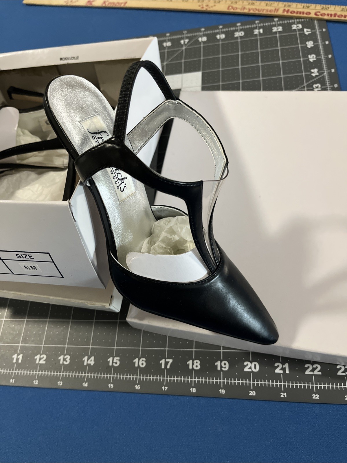 FREDERICKS OF HOLLYWOOD Shoes Size 6.5 M Black Stiletto Pumps Heels Strap- New