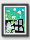 Original Abstract Cityscape 11x14 Acrylic Painting Blue Teal Signed Wall Art E01