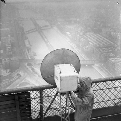 television transmitter from top of Eiffel Tower 1954 Paris Old Photo 2