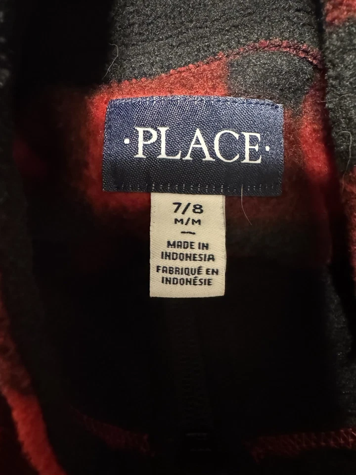 Niños Talla M Children’s Place Rojo Y Negro Cuadros Cuarto Cremallera Manga Larga Vellón Foto 3 de 3