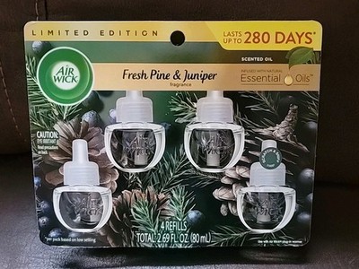 Air Wick Plug-in Warmer Scented Oil Refills, Fresh Pine and Juniper, Pack of 4