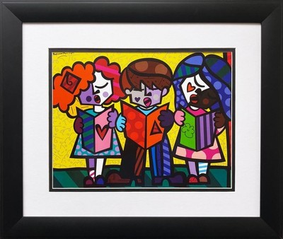 Romero Britto ''Lessons of Love'' CUSTOM FRAMED Matted Art Print POP School Love