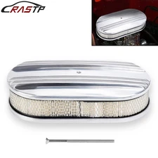 Chrome Half Finned Air Cleaner Set with Washable Filter, 12 x 2 Inch, Oval Shape