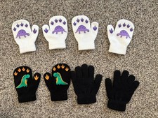 Toddler Mittens 4 Pairs-Size 1-2 Yrs-purple Dinosaur.