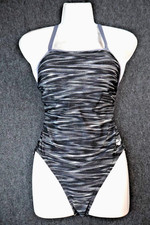 TYR One Piece Swimsuit Women Size 8 Black Gray Athletic Training Racerback NWT